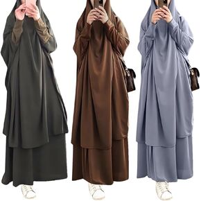 Muslim Dress Islamic Women's Full Cover Two Pieces Soft Distinctive Prayer Maxi Dress with Hijab Abaya Robe in Kuwait