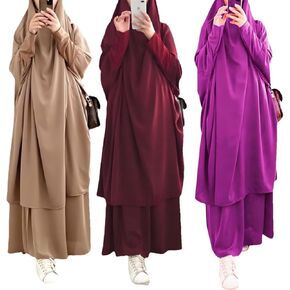 Muslim Dress Islamic Women's Full Cover Two Pieces Soft Distinctive Prayer Maxi Dress with Hijab Abaya Robe