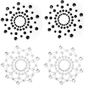Marsrut 2Pair Fun Crystal Rhinestone Breast Nipple Covers Pasty Diamond Reusable Halloween Tassel Stickers Gift Christmas Petals Glitter Silver Sexy Pasties