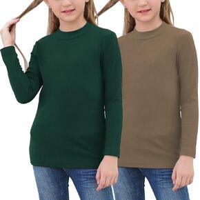GORLYA 2 Pack Girls Turtleneck Ribbed Knit Long Sleeve Sweater T-Shirt Slim Fitted Basic Tee Tops Multipacks for 8-16Y