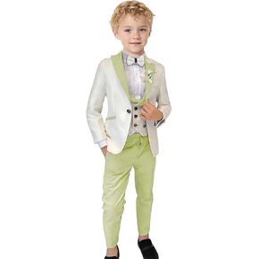 Suits for Boys Floral Jacquard Boys Suit 3 Piece Peak Lapel Tuxedo Suit Set Formal Kids Outfit for Wedding