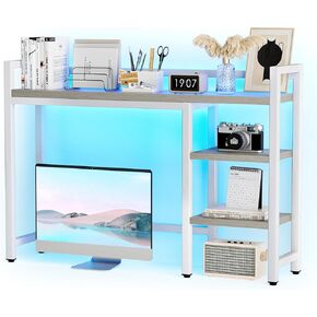 Desk Hutch, 4 Tier Desktop Shelf with 16 Colors RGB Light Strip, 38.5" Desk Organizer Shelf for Max 28" Computer Monitor, Wooden Desktop Bookshelf, Desk Shelf for Home Office Dorm Kitchen Gaming Table