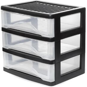 Plastic Desktop Organizer with 2 Drawer, 2 Pack White Storage Organizer for Office Supplies Makeup Desk Versatile Storage Box for Office, School, Home (Black, Small 4 Drawer - 1 Pack)