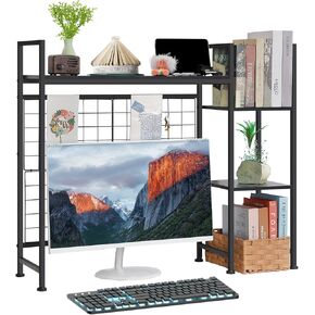Desktop Bookshelf, Desktop Hutch for Computer Desktop Organizer Shelf 3-Tier Multipurpose Wood Desk Hutch Bookshelf Desktop Display Storage Rack for Home Office Dorm, Rustic Brown