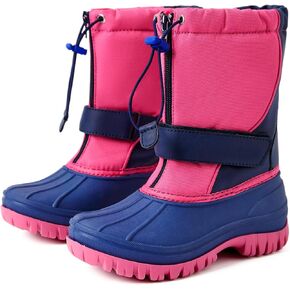 PATPAT Girls and Boys Winter Snow Boots Adjustable Bungee Lace and Hook & Loop Straps Front Zipper Waterproof Outdoor Boot