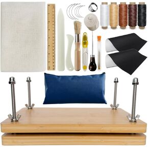 Kreapa 30pc Book Binding Kit - Real Bone Clips, Awl, Big Eye Needle, Waxed Book Cloth, DIY, 11.6x7.7 inches