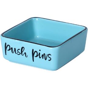 Farmhouse Square Push Pins Holders,Ceramic Binder Clip Dispenser Organizer for Desk, Cute Office Paper Clip Holder, 3.3 Inch (Turquoise)
