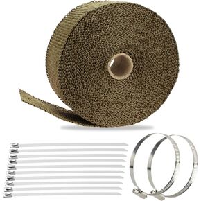 2" x 50' Titanium Exhaust Heat Wrap for Motorcycle Car,Fiberglass Exhaust Header Wrap Tape with Stainless Steel Locking Ties and Duct Clamps