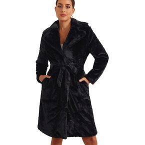 Allegra K Faux Fur Coat for Women's Winter Warm Overcoat Outerwear Belted Fluffy Jackets