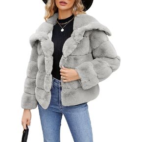 Simplee Apparel Womens Faux Fur Coat Fleece Cropped Jacket Long Sleeve Fur Coats Warm Winter Jackets 2024 with Pockets