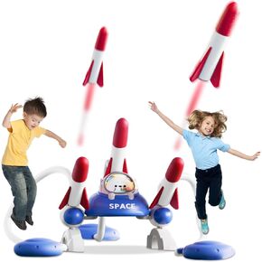 Rocket Launcher for Kids, 6 Foam Toy Rockets and 2 Launch Pads for Multi-Player, Soars Up to 100 Feet, Fun Outdoor Toys Outside Game, Birthday Gifts for Boys Girls Ages 3 4 5 6 7 8 Years Old