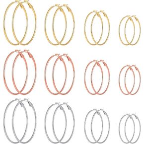 6/12 Pairs Gold Silver Plated Hoop Earrings for Women Hypoallergenic Stainless Steel Gold Hoops Earrings Lightweight Large Small Hoop Earrings Set