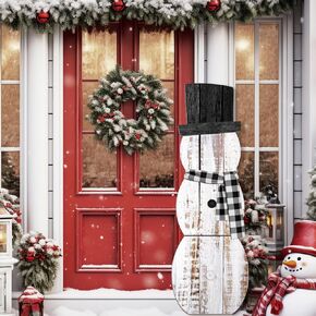 42 Inch Christmas Snowman Porch Sign Wooden Christmas Porch Decor Winter Snowman Front Door Welcome Standing Sign Farmhouse Home Xmas Wall Hanging Decorations Yard Outdoor Display Decor