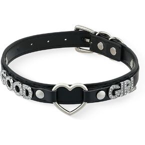 Black Heart O-ring Letter Choker Necklace For Women, Punk Handmade PU Leather Leash Collar For Girl Adjustable Gothic Jewerly