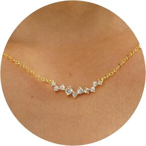 Dainty Gold Necklace Women Gifts 14K Gold Plated CZ Pendant Necklaces Diamond Solitaire Choker Necklace Birthday Gifts Trendy Wedding Jewelry for Teen Girls Her
