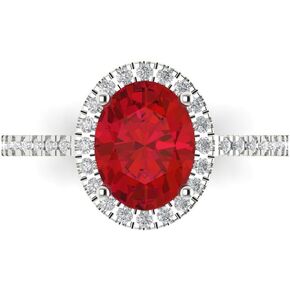 Clara Pucci 2.96 Brilliant Oval Cut Solitaire W/Accent Halo Stunning Simulated Ruby Bridal Wedding Statement Ring Solid 18K White Gold