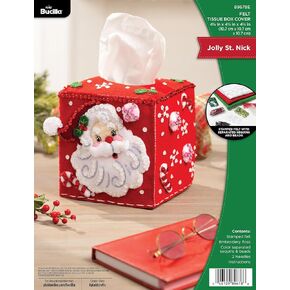 Bucilla, Jolly St. Nick, Felt Applique Tissue Box Cover Kit, Perfect for Holiday DIY Arts and Crafts, 89678E