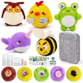 Yizzvb Needle Felting Kit, 5 PCS Animal Felting Kits for Beginners Adults, Wool Felting Kit Including Wool Roving, Foam Pad, Felting Needles and Instructions for DIY Felting Starters