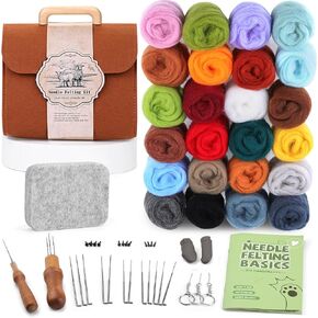 ZXIIXZ Needle Felting Kit, 24 Colors Felting Wool Kit with Felt Bag, Felting Needles, Pad, Felting Wool Bulk for DIY Needle Felting Beginner with Instructions