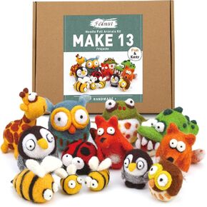 Fedmut Needle Felting Kit - 13Pcs Needle Felting Kit for Beginners with Wool Roving, Felting Pad, Felting Needles for Starters DIY Craft Animal Home Deco Birthday Gift