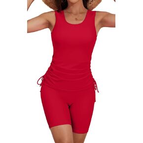 B2prity Tankini Swimsuits for Women Tummy Control Two Piece Bathing Suit Tank Top with Shorts Side Tie Swimwear