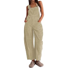 AMEBELLE Corduroy Overalls for Women Barrel Wide Leg Bib Corduroy Pants Women Adjustable Romper Jumpsuit with Pockets