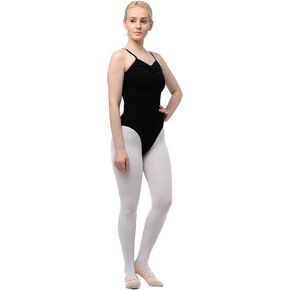 Women's Black Mesh Twist Strap Scoop V-Back Camisole Leotard with Spaghetti Straps 03D2404
