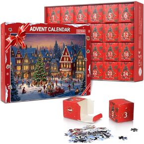 Advent Calendar 2024 Christmas Puzzle Countdown Calendar with 24 Boxes, 1008-Piece Jigsaw Puzzle for Kids and Adults, Festive Holiday Family Toy Gift