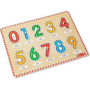 Melissa & Doug Lift & See Numbers Wooden Peg Puzzle - 10 Pieces Number Puzzles for Toddlers and Kids Ages 1+ - FSC-Certified Materials