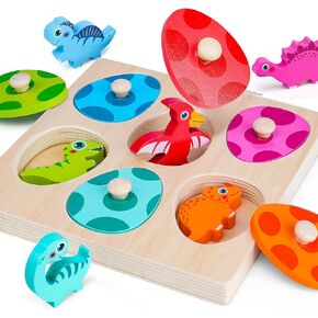 Dinosaur Wooden Toddler Puzzle 1-3, Montessori Toys for 1 2 3 Year Old, Dinosaur Eggs Peg Puzzles, Kid Wooden Puzzles Ages 2-4, Dinosaur Toy for Toddler Kid, Preschool Education Learning Toys