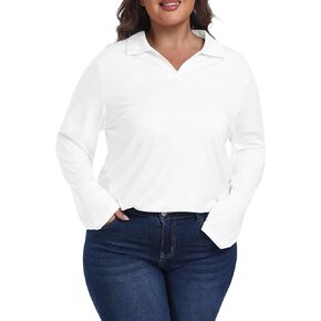 MoFiz Women's Plus Size Golf Long Sleeve Polo Shirts V Neck Workout Casual Loose Fit Tops XL-5XL