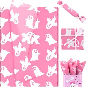 100 Sheets Halloween Pink Boo Tissue Paper, 20 x 14in Pink Ghost Print Wrapping Tissue Cute Ghpst Art Decorative Tissue for Happy Boo Day Girls Baby Shower Birthday Party Supplies
