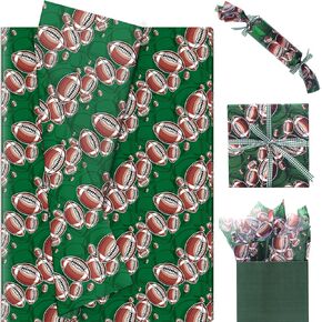100 Sheets Football Pattern Tissue Paper, 20x14in Green Brown Football Art Tissue Paper for Sports Themed Party Gift Wrapping Thanksgiving Day Party Decor Gift Bag Fillers