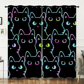 Axolotl Cartoon Cat Window Curtains Cute black Cats Curtains Gradient Cute Black Window Drapes for Bedroom Living Room for Kids Boys Girls 3D Animal Theme Cat Window Treatments,42Wx63L Inches,2 Panels