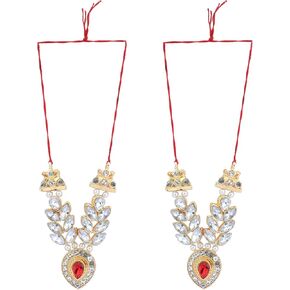 Set of 2 Mala Moti Beads Mala Set for Laxmi Ganesh Devi Maa Radha Krishna Puja Goddess Haar Sringar Set Deities jewellery for Traditional Diwali Festival God Idol Statue(Size:-1.5")(White)