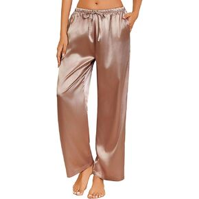 Ekouaer Womens Silk Satin Pajama Pants Casual Loose Lounge Pants Drawstring Elastic Waist Wide Leg Pj Bottoms with Pockets