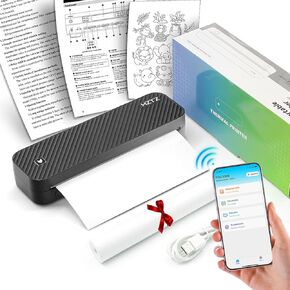 طابعة لاسلكية محمولة، طابعة سفر حرارية، طباعة بدون حبر، طابعة بلوتوث وUSB تدعم 8.5 بوصة × 11 بوصة ورق حراري أمريكي/A4/A5، متوافق مع هواتف Android وiOS/الكمبيوتر المحمول