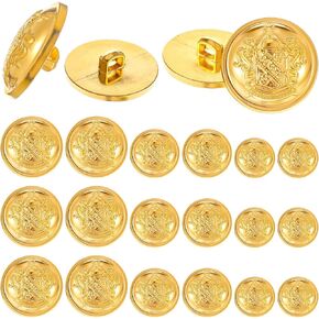 Mabor 18 Pieces Metal Gold Blazer Button Set Vintage Brass Buttons for Blazer Gold Suits Buttons Coat Button Gold Button Covers for Jacket Uniform Blazer(18mm 21mm 25mm)