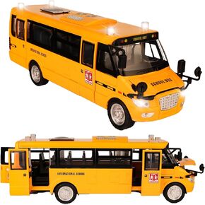 9" Large Bright Yellow School Bus, Pull Back Light Up and Sounds Die-cast Metal Toy Vehicles with Openable Doors Play Bus for Kids