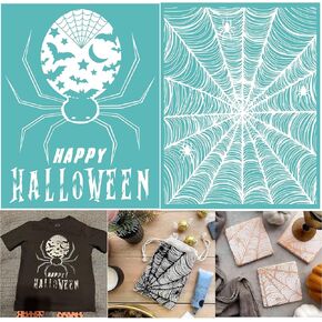 Briartw Happy Halloween Silkscreen Stencil Spider Web Reusable Self-Adhesive Mesh Stencils Silk Screen Stencil Printing for Polymer Clay Home Decoration Printing on Wood Fabric Wall Cup Plate