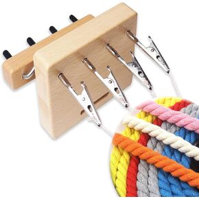 Fringe Twister with 4 Clips, Wood Cord Maker Tool for Quickly Twisting, Yarn Fringe Twister for Weaving, Tassel/Rope Making Machine