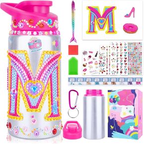 Decorate Your Own Water Bottle Kits for Girls Age 4 5 6 7 8-12, Personalized Initial Diamond Painting Crafts Toys Gifts for Girls 4-12, Arts and Crafts for Kids Ages 6-8 Girls Birthday Christmas Gift