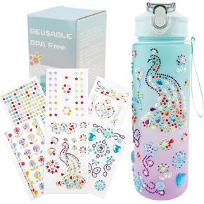 Decorate Your Own Water Bottle Kits for Girls, Gifts for Girls, 5 6 7 8 9 10 Year Old Girl Gift, Birthday Gifts for Girls, Girls Water Bottle, Craft Sets for Girls Ages 5-10(Pink Blue Gradient)