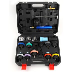 18pcs Universal Radiator Pressure Tester Kit, Coolant Vacuum Refill kit，Coolant Pressure Tester Kit with Manual Pump and Color-Coded Test Caps (Blue)