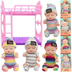 6 Pcs Adorable Mini Baby Dolls with Cute Animal Outfits & bunk Bed - Perfect for Kids, Realistic Mini Babies & Baby Dolls for Endless Fun(Style C)