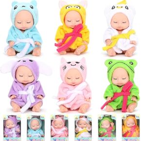 4 Inch Mini Baby Dolls 6pcs Set Realistic Baby Dolls Toys with Cute Handmade Doll Clothes for Suitability Kids 3 and up (Animals)