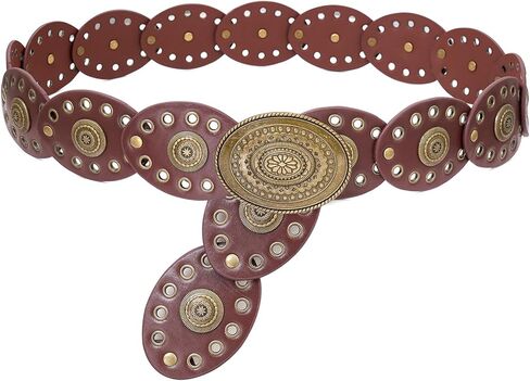 Wide Disc Belt for Women Oval Leather Concho Belt Western Waist Belts for Dress in Saudi Arabia