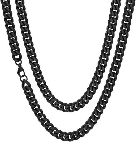 Sturdy Cuban Link Chain Stainless Steel Necklace for Men Women, 3/5/7/10/12MM Width, 18K Gold/Black Metal/316L Stainless Steel Curb Necklace Chains, 18-30inch Length in Saudi Arabia