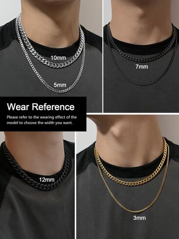 Sturdy Cuban Link Chain Stainless Steel Necklace for Men Women, 3/5/7/10/12MM Width, 18K Gold/Black Metal/316L Stainless Steel Curb Necklace Chains, 18-30inch Length in Saudi Arabia
