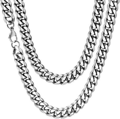 Sturdy Cuban Link Chain Stainless Steel Necklace for Men Women, 3/5/7/10/12MM Width, 18K Gold/Black Metal/316L Stainless Steel Curb Necklace Chains, 18-30inch Length in Saudi Arabia